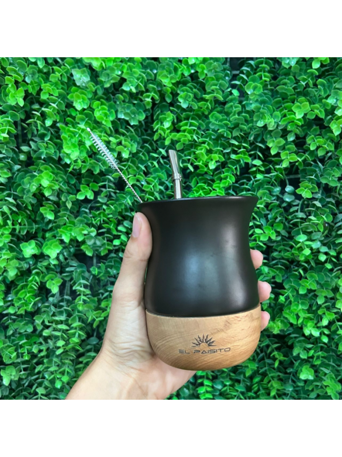 Mate ceramica c/ madera NEGRO - EL PAISITO