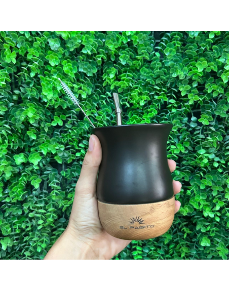 Mate ceramica c/ madera NEGRO - EL PAISITO