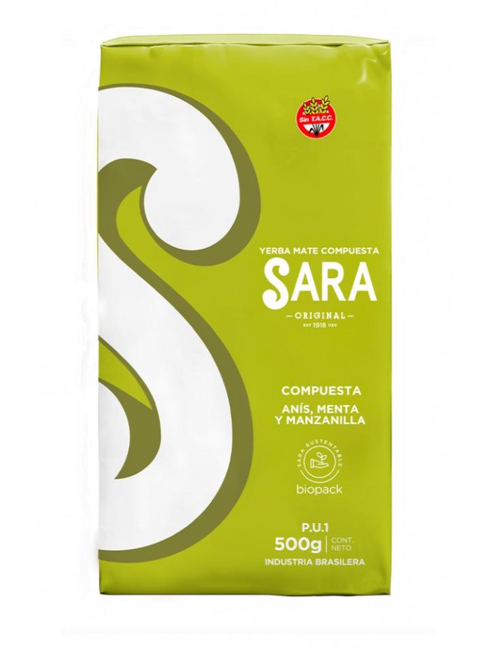 Yerba Mate Sara ANIS, MENTA Y MANZANILLA 500G.