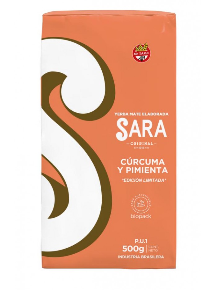 Yerba Mate Sara CURCUMA Y PIMIENTA 500G.