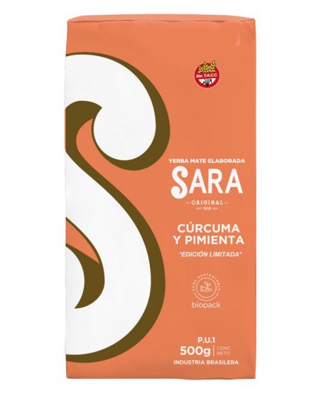 Yerba Mate Sara CURCUMA Y PIMIENTA 500G.