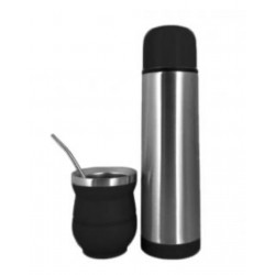 Pack Termo 500ml, mate y bombilla PEQUEÑO - NEGRO