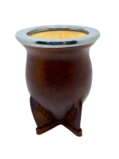 Mate forrado en cuero c/virola CAMIONERO MARRON