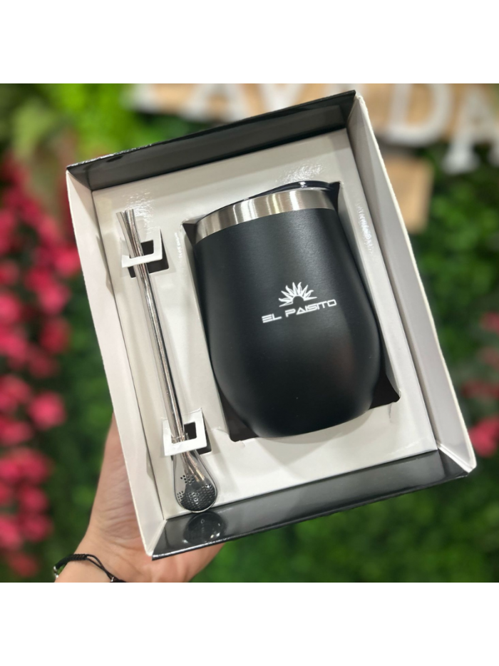 Pack Mate c/bombilla acero inox y tapa BLACK 350ml
