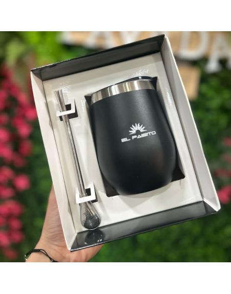 Pack Mate c/bombilla acero inox y tapa BLACK 350ml