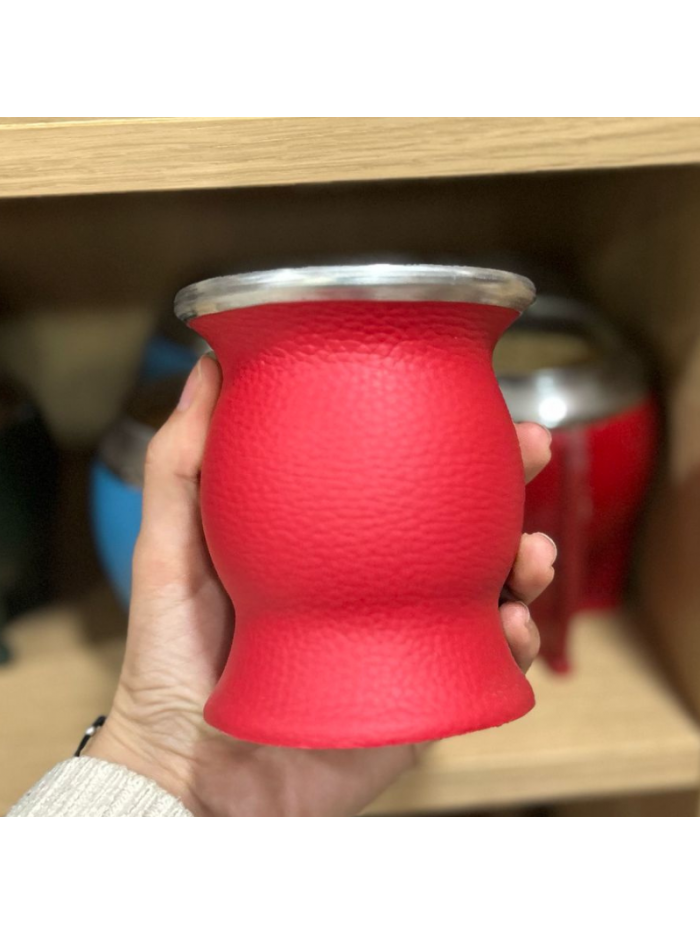 Mate ceramica COPA forrado en cuero - ROJO