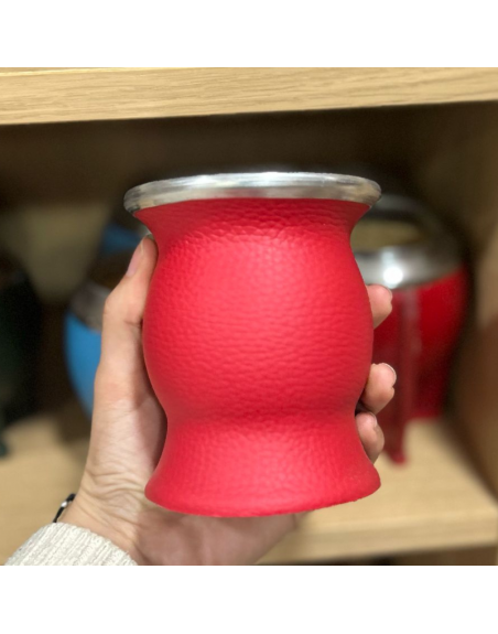 Mate ceramica COPA forrado en cuero - ROJO