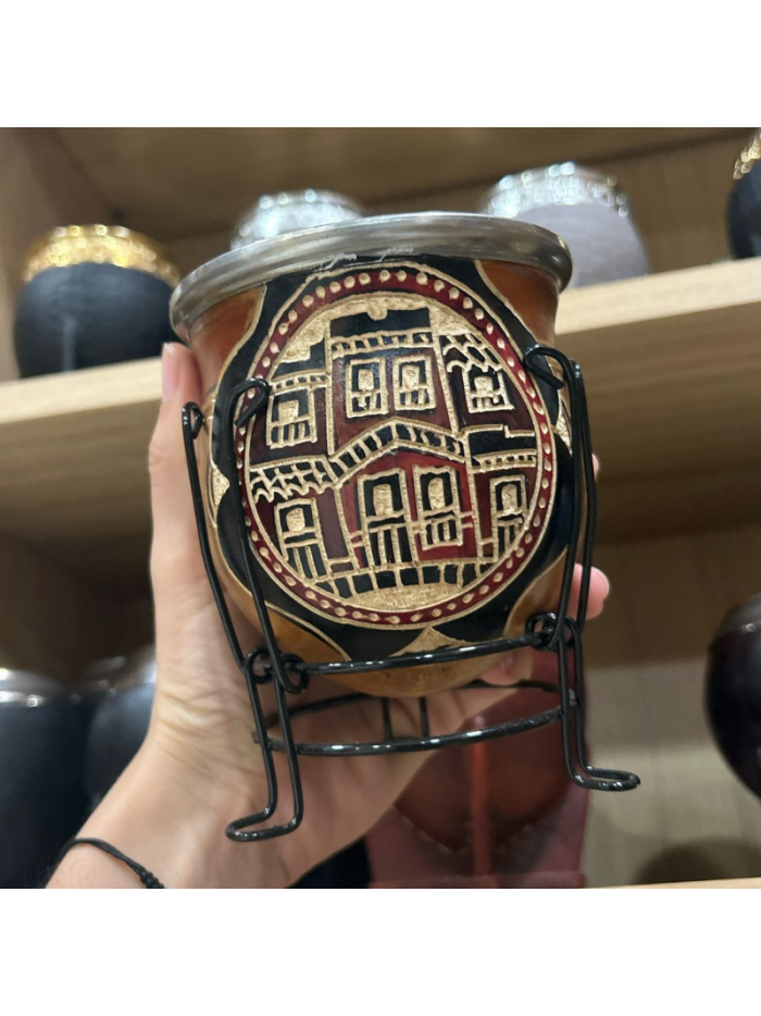 Mate calabaza labrado y pintado c/virola - CANDOMBE