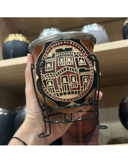 Mate calabaza labrado y pintado c/virola - CANDOMBE