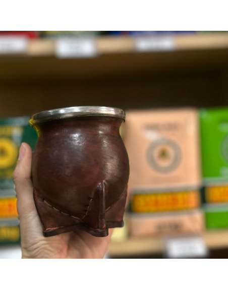 Mate ceramica forrado en cuero c/v - MARRON