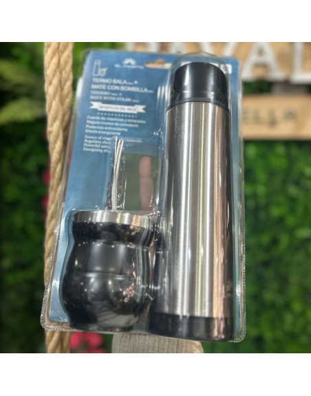 Pack Termo 500ml, mate y bombilla PEQUEÑO - NEGRO