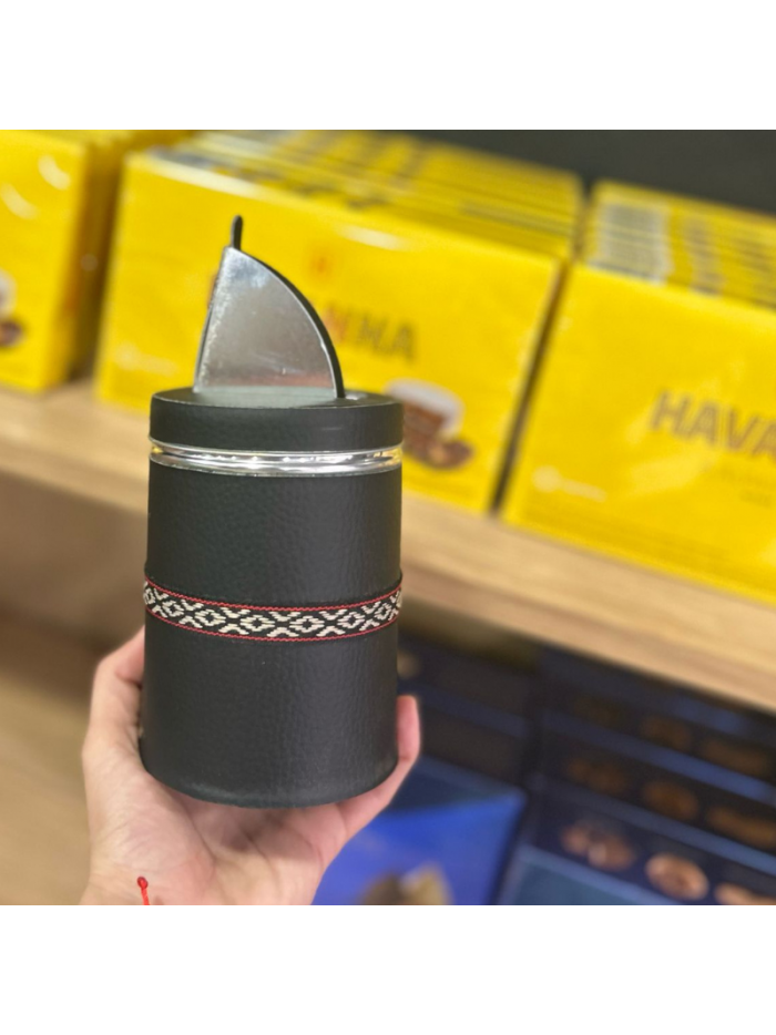 Yerbera forrada en cuero 12.5cm alto