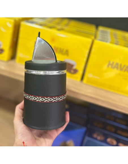 Yerbera forrada en cuero 12.5cm alto