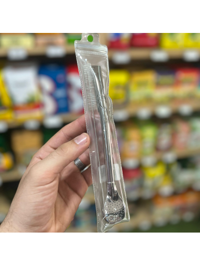 Bombilla ACERO INOX. c/sepillo EL PAISITO  20cm