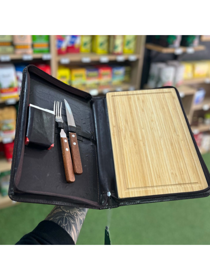 Set parrillero (tabla, cubiertos, naipes TATU, fun